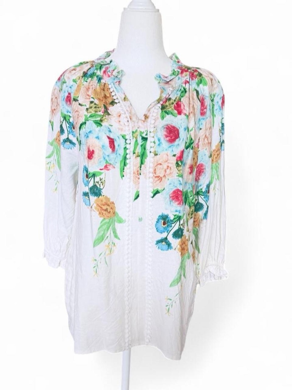 White Floral Peasant Blouse - Women's Floral Tunic
